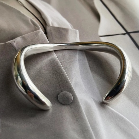 Sterling Silver Bangle Bracelet, Irregular Cuff Geometric, Vermeil - Picture 1 of 6